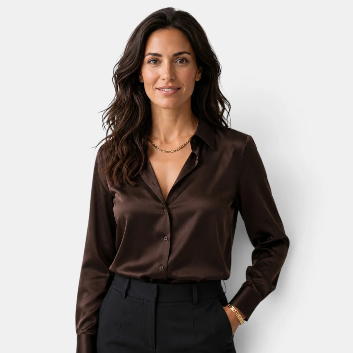 Camisa de raso con botones para mujer