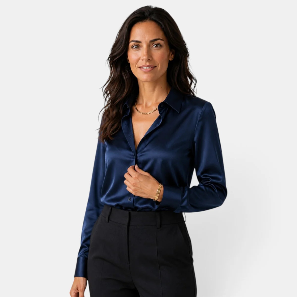 Camisa de raso con botones para mujer