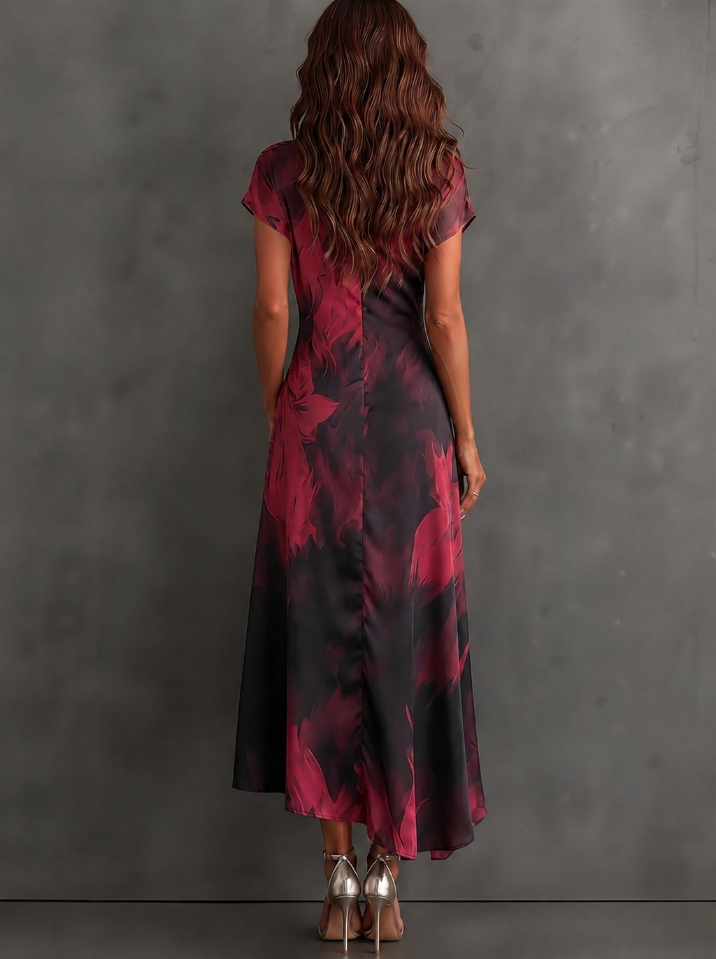 ADRIANA | Vestido  cruzado con estampado abstracto color burdeos