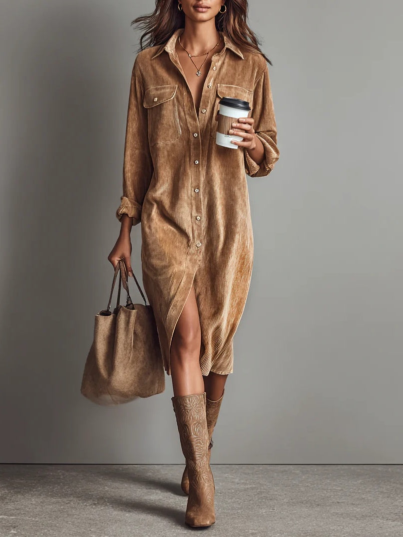 Béatrice | Vestido midi de pana con bolsillos